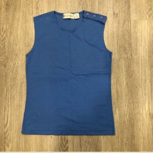 PIERRE BALMAIN Vintage Blue cotton tank Top shell L fits M - Picture 4 of 9